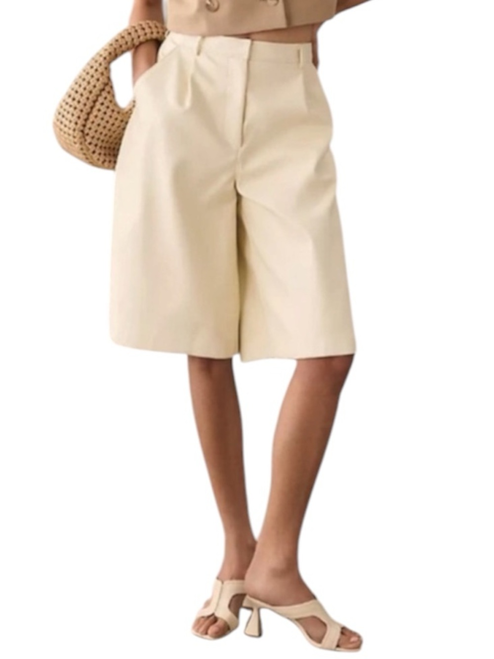 HUTCH | Anthropologie Vegan Leather Long Shorts in Cream